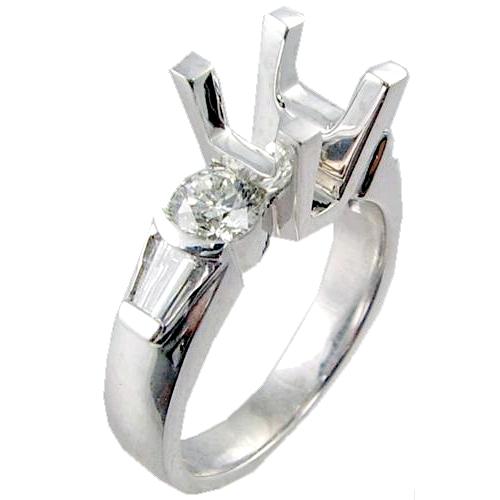 Channel Set Baguette, Round Diamond Engagement Ring Semi Mount