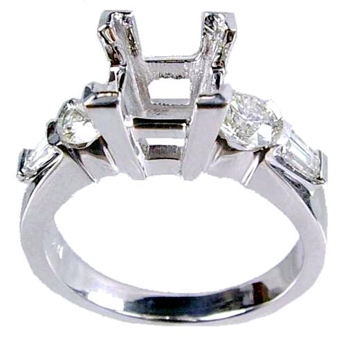 Channel Set Baguette, Round Diamond Engagement Ring Semi Mount