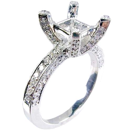 Pave Set Round Diamond Engagement Ring Semi Mount