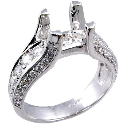 Pave Set, Prong Set Round Diamond Engagement Ring Semi Mount