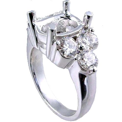 Shared Prong Set Round Diamond Engagement Ring Semi Mount