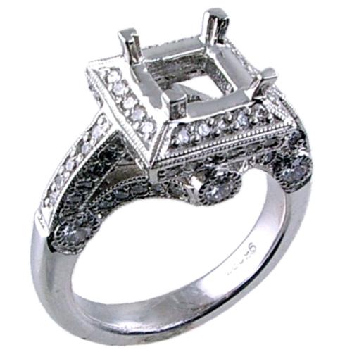 Pave Set Round Diamond Engagement Ring Semi Mount