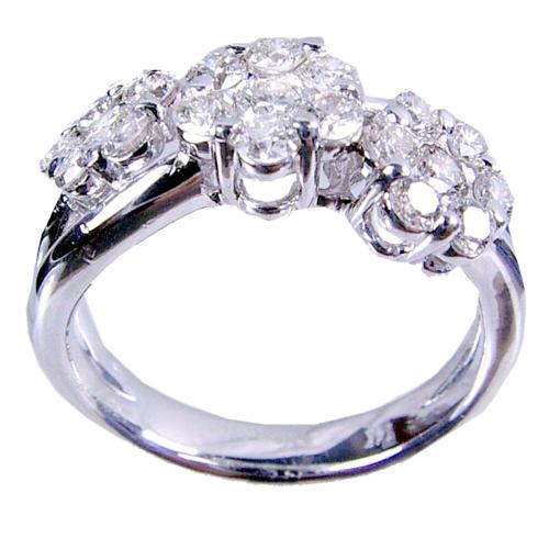 Three Stone Diamond Cluster Ring (7.2 & 2x 6.3 mm clusters)