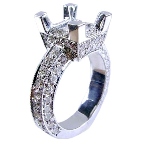 Pave Set Round Diamond Engagement Ring Semi Mount