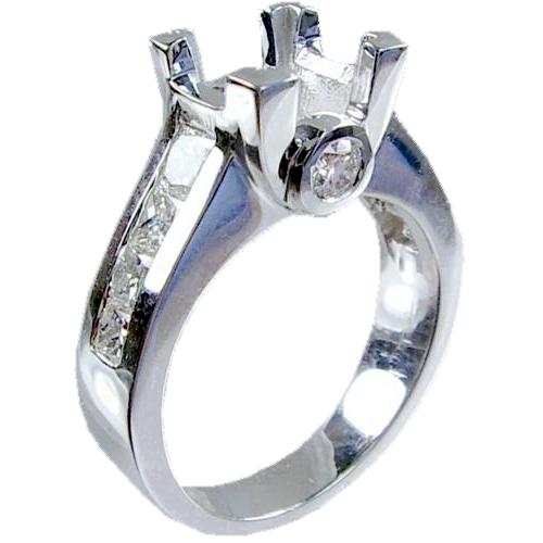 Channel Set Princess Cut, Bezel Set Round Diamond Engagement Rin