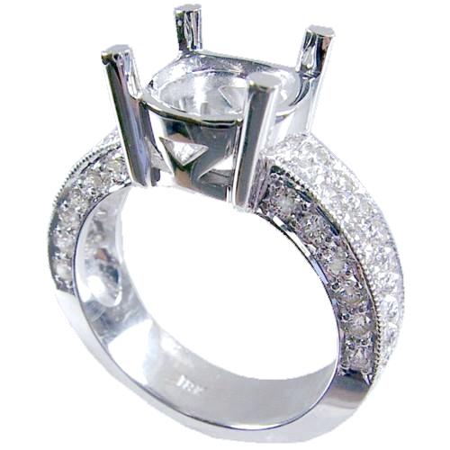 Pave Set Round Diamond Engagement Ring Semi Mount
