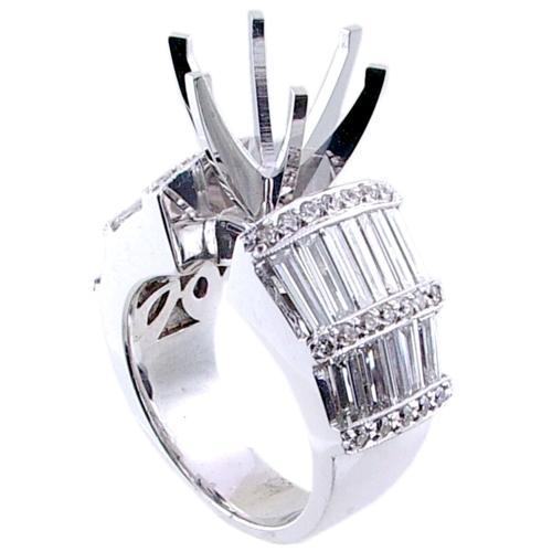 Channel Set Long Baguette, Pave Set Diamond Engagement Ring Semi
