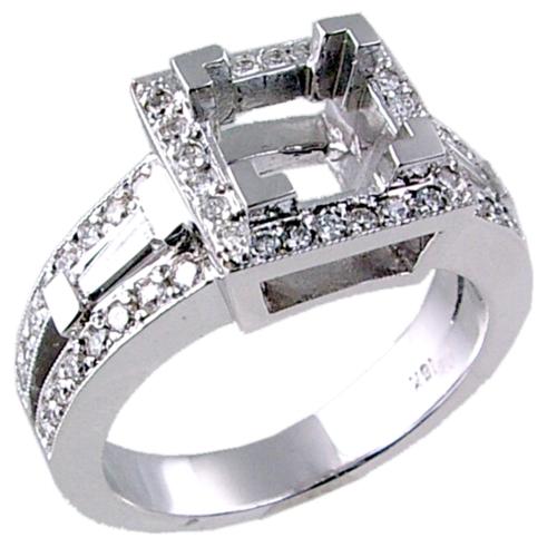 Channel Set Baguette, Pave Set Round Diamond Engagement Ring Sem Channel Set Baguette, Pave Set Round Diamond Engagement Ring Sem