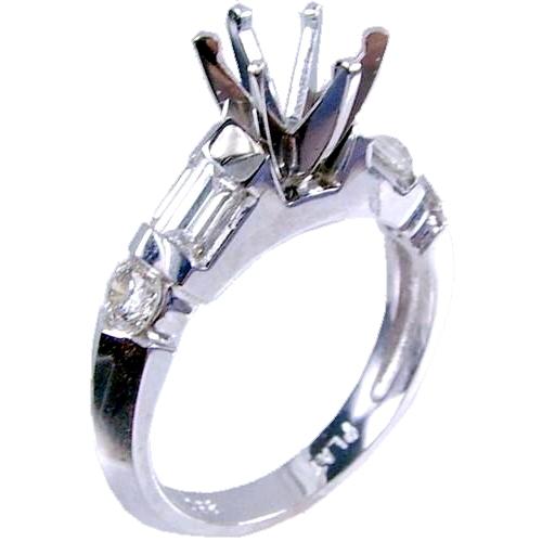 Channel Set Baguette, Round Diamond Engagement Ring Semi Mount