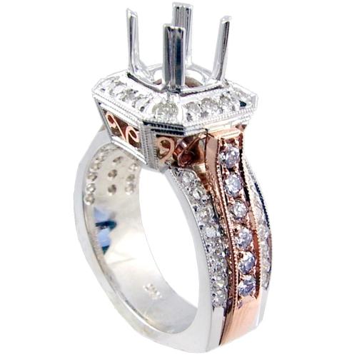 Two Tone Pave Set Diamond Engagement Ring Semi Mount
