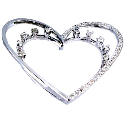 Prong Set Round Diamond, Pave Set Heart Pendant