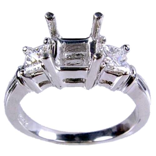 Three Stone Priness Cut Diamond Engagement Ring Semi Mount