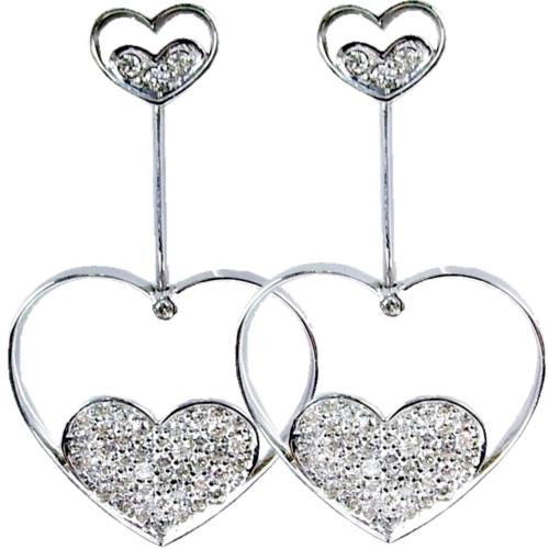 Dangling Heart shaped Pave Set Diamond Earrings