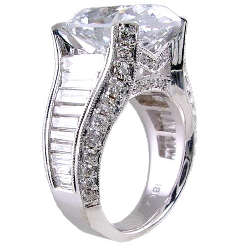 Channel Set Long Baguette Diamond Pave Set Engagement Ring Semi