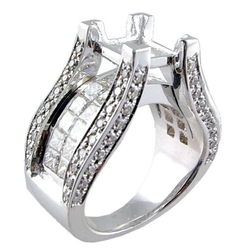 Invisible Set Princess Cut, Pave Set Diamond Engagement Ring Sem