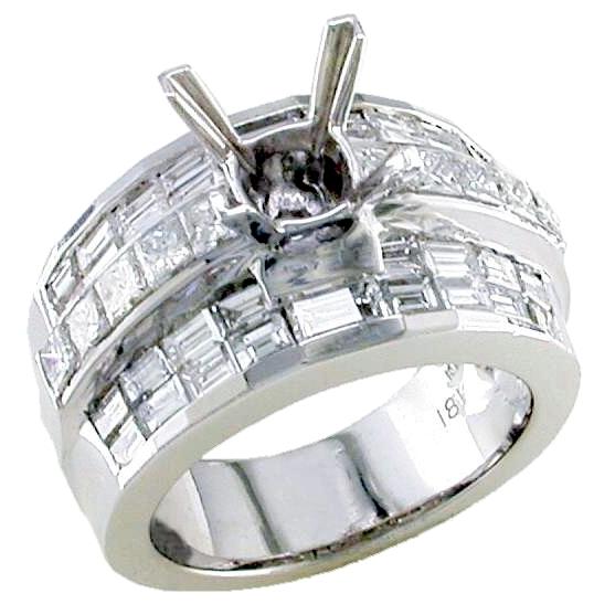 Invisible Set Baguette, Princess Cut diamond Wedding Set (Semi M