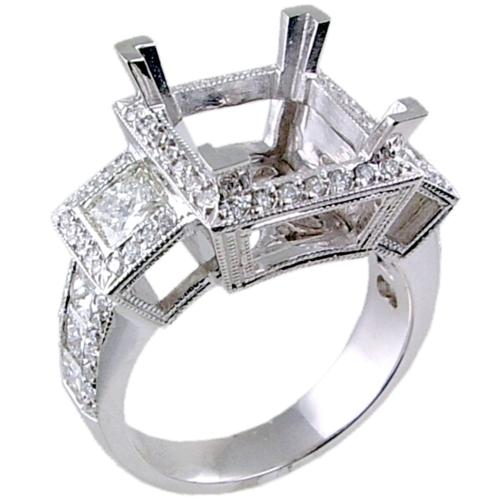 Princess Cut/Round Diamond Engagement Ring Semi Mount