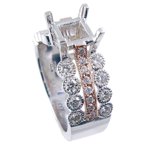 Milgrained Edge, Bezel Set Round Diamond Engagement Ring Semi Mo