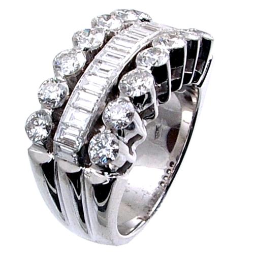 Round/Baguette Invisible Set Diamond Wedding Ring