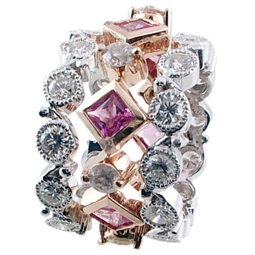 Stacked Set Diamond/Pink Sapphire Wedding Band