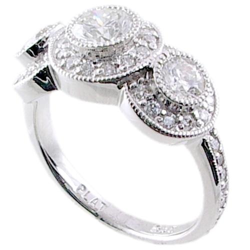 Bezel Set Three Round Diamond, Pave Set Engagement Ring (Center