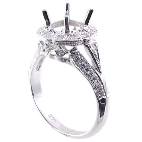 Pave Set Round Diamond Engagement Ring Semi Mount