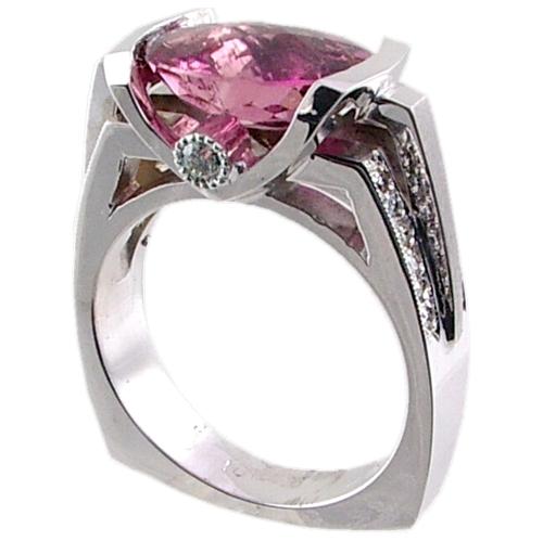 Pave Set Diamond Pink Tourmaline Center Ring