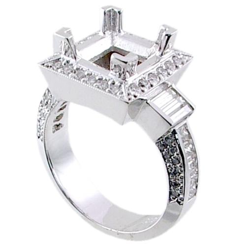 Pave Set Round, Channel Set Baguette Diamond Engagement Ring Sem