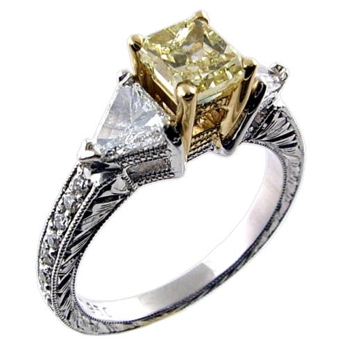 Prong Set Trillion Cut Sides, Pave Set, Hand Engraved Diamond En