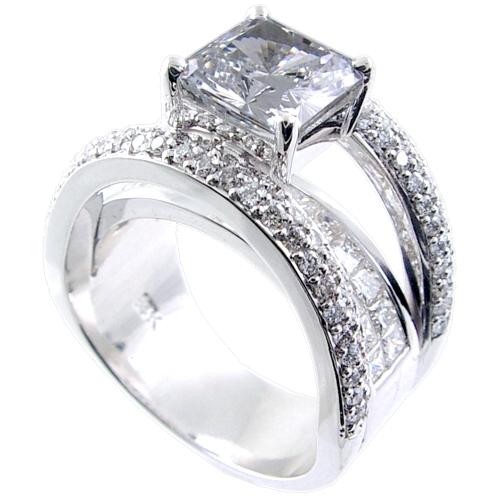 Invisible Set Princess Cut, Pave Set Triple Mount Diamond Engage