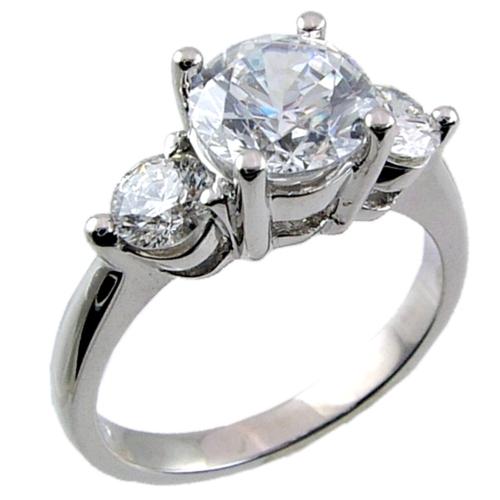 Three Stone Style Prong Set Round Diamond Engagement Ring Semi M