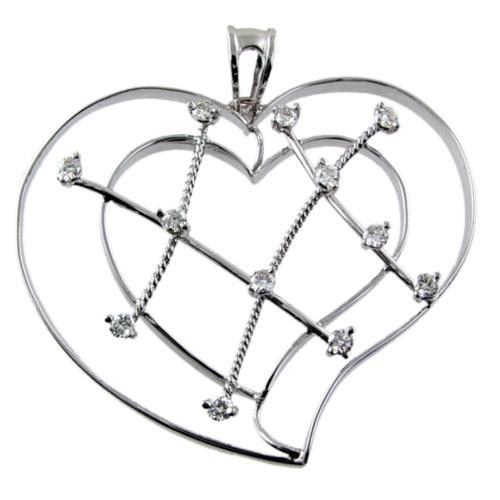 Prong Set Round Diamond Large Heart Pendant
