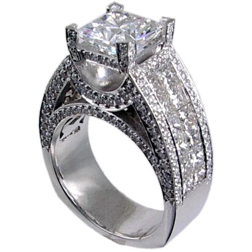 Invisible Set Princess Cut, Pave Set Diamond Engagement Ring Sem