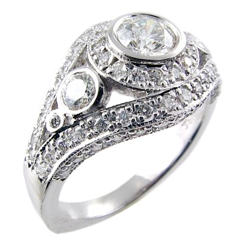 Squared Shank Bezel Set Center, Pave Set Diamond Engagement Ring