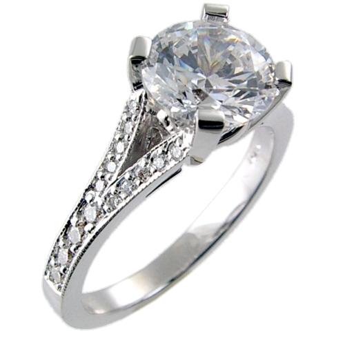 Pave Set, Split Shank Diamond Engagement Ring Semi Mount