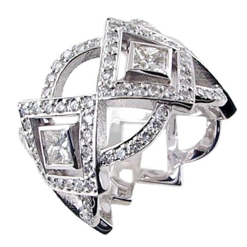 Bezel Set Princess Cut, Micro Pave set Diamond Wedding Ring