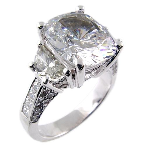 Three Stone Style/Half Moons on the side Diamond Engagement Ring