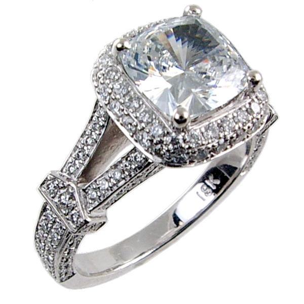 Micro Pave Set Diamond Engagement Ring for Cushion Center Semi M
