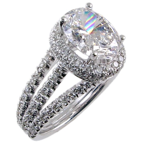 Micro Pave Oval Center Diamond Engagement Ring