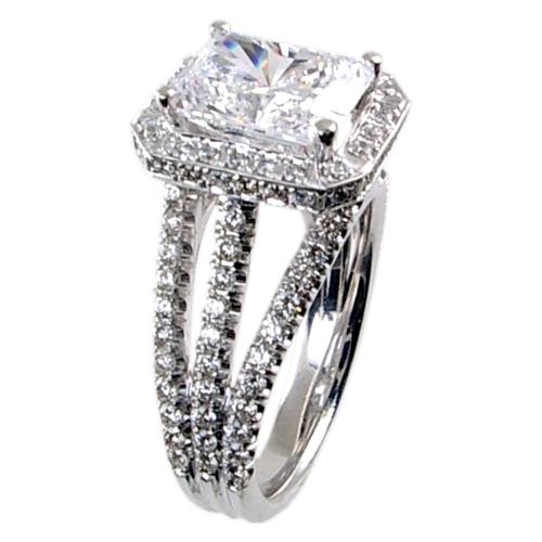 Micro Pave Set/Split Shank/ Radiant Center Diamond Engagement Ri