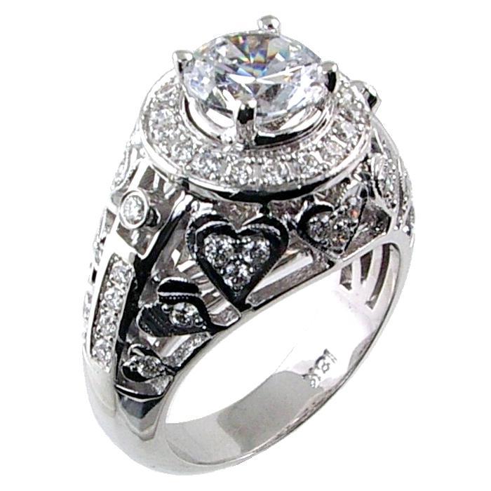 Diamond Engagement Ring with Pave Set Heart Shaped design on the