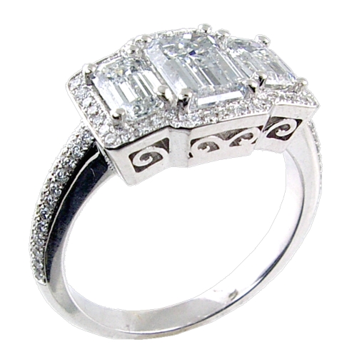 Emerald Cut 3 stone Diamond Engagement Ring