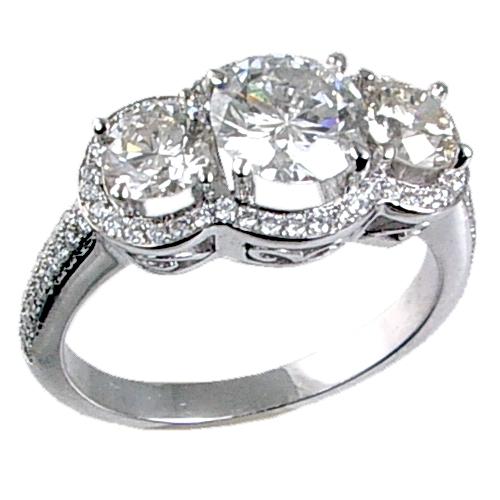 Three RD Stone, Micro Pave Diamond Engagement Ring (including Ce