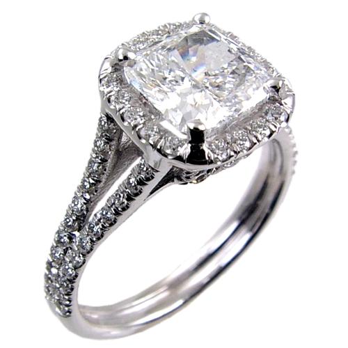 Pave Set (Cushion Center) Diamond Engagement Ring
