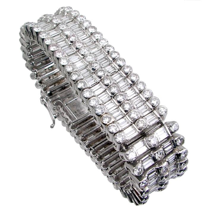 Two Row Invisible Set Rounf/baguette Diamond Tennis Bracelet