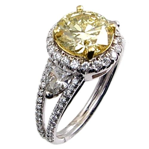 Pave Set Rd/Trillion on side Diamond Engagement Ring