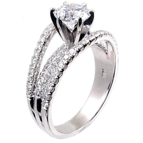 U-Prong Pave Set Tripple Mount Engagement Ring Semi-Mount