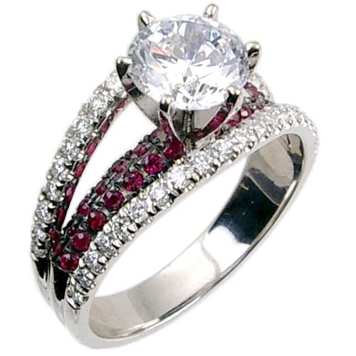 U-Prong Pave Set Tripple Mount Engagement Ring Semi-Mount
