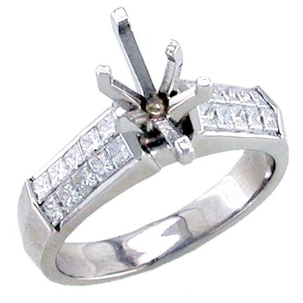 Two Rows Invisible Set Princess Cut Engagement Ring Semi Mount