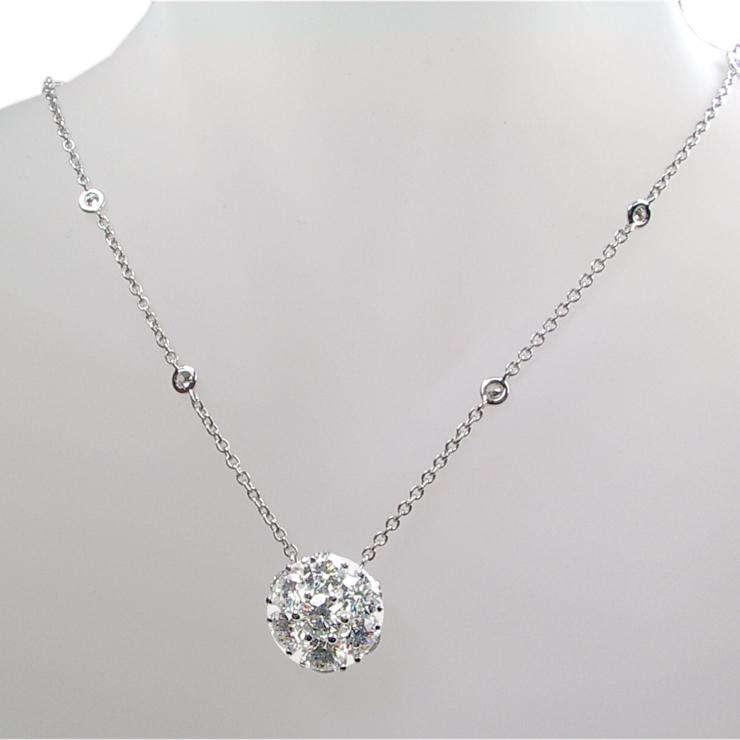 Shared Prong Diamond Cluster on Diamond By the Yard Necklace